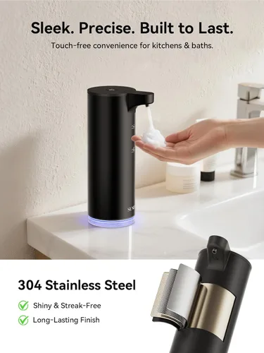 Vista 2 de SUNLY Dispensador automático de jabón de espuma, sensor rápido de 0.2 segundos, recargable USB-C, acero inoxidable resistente a las manchas