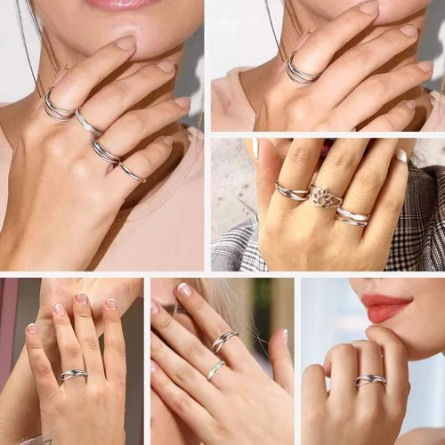 Vista 2 de Suplight Hypoallergenic 925 Sterling Silver Interlocked Rolling Rings 2mm3mm5mm Simple Plain Stardust Band Rings for Women Men Size 4 to 12 with
