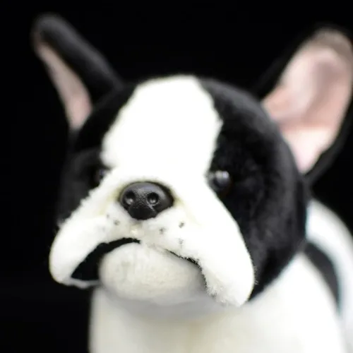 Vista 2 de FRANKIEZHOU Peluche realista de bulldog francés, juguete de peluche negro de 10.24 pulgadas, compañero abrazador para perros, niños, niñas, niños