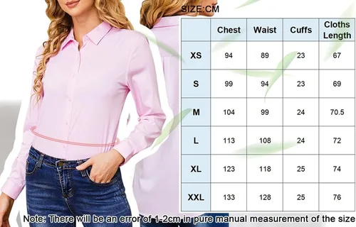 Vista 6 de Camisas con botones para mujer, sin arrugas, de manga larga, elásticas, para negocios, oficina, formal, blusas de trabajo