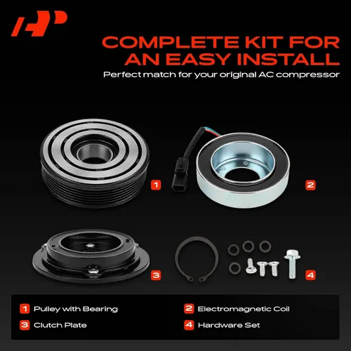 Vista 3 de A-Premium Kit de embrague de compresor de A/C compatible con Nissan NV200 2.0L 2013-2021, con polea de 6 ranuras