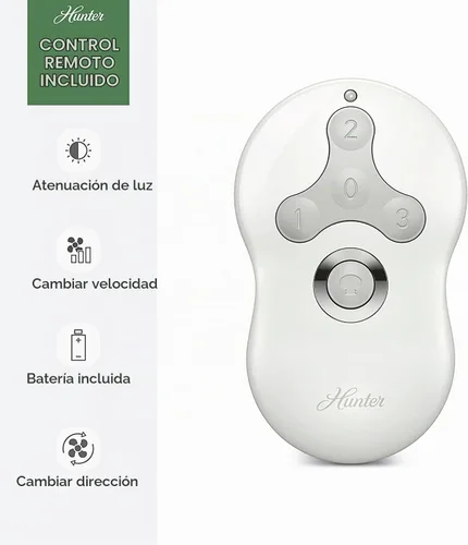 Vista 6 de Hunter Ventilador de techo interior blanco fresco de 44 pulgadas con luz y control remoto, 4 aspas para dormitorio, sala de estar, oficina, sótano