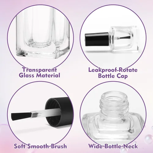 Vista 3 de AHIER Botellas transparentes de esmalte de uñas vacías con embudo de tapa de cepillo y bola mezcladora (0.2 fl oz 5p) Clear Glass Empty Fingernail