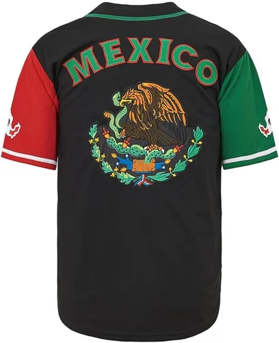Vista 3 de Men's #56#1 Mexico Jersey Button Down Short Sleeve Hipster Hip Hop Baseball Jersey