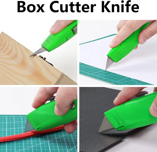 Vista 2 de DIYSELF Paquete de 2 cortadores retráctiles con 10 hojas de cuchillo utilitario, cuchillas afiladas de acero SK5, cortadores de caja para cartón