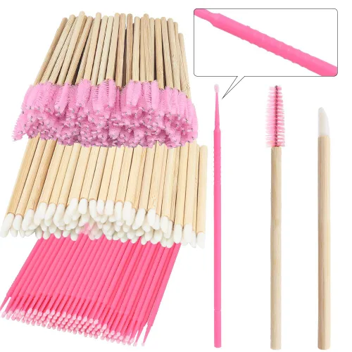 Vista 27 de Kit de suministros para extensión de pestañas de 300 piezas, cepillos desechables para pestañas, micro hisopos, varitas para máscara, cepillos