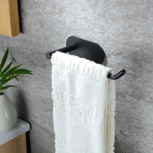 Vista 3 de SUNTECH Toallero de mano – Anillo de toalla negro para baño, barra de toalla adhesiva para organizar toallas, toallero de mano de 6 3/10 pulgadas