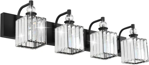 Vista 8 de Ralbay - Luces de tocador de cristal, 2 luces, modernas lámparas de cromo de cristal para iluminación de baño, para usar sobre el espejo