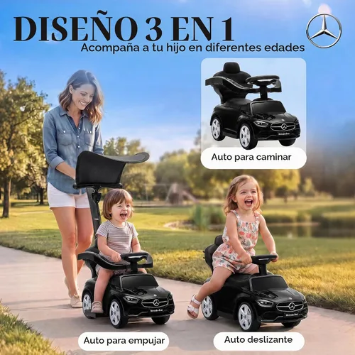 Vista 3 de Qaba Auto de empuje 4 en 1 para niños pequeños con licencia Mercedes-Benz Negro