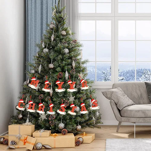 Vista 6 de Adornos de letras iniciales de Navidad personalizadas, sombrero rojo, letras de adorno para árbol de Navidad, decoración colgante de Navidad (A)
