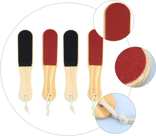 Vista 3 de 4 Pcs Double-Sided Wood Foot File Pedicure Tool Callus Remover Foot Scraper Dead Skin Remover and Heel Treatment