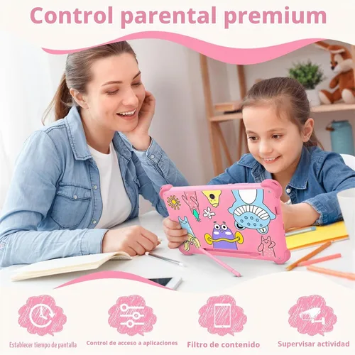Vista 3 de Tableta para niños, tabletas de 7 pulgadas para niños de 3 a 12 años, tableta para niños pequeños con funda de soporte, tabletas de computadora
