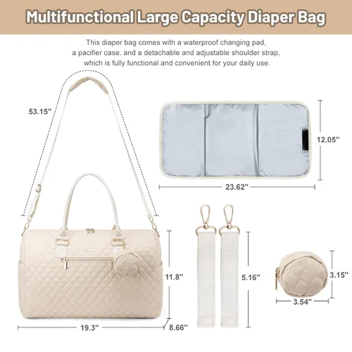 Vista 4 de LOVEVOOK - Bolso de pañales con estuche para chupete y cambiador, bolso grande de maternidad para hospital y viajes de fin de semana, bolso