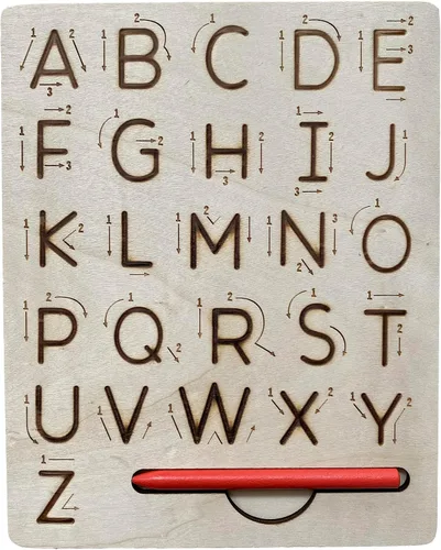 Vista 8 de Tabla de práctica de letras de madera, tabla de trazado reutilizable del alfabeto de escritura a mano de doble cara para niños pequeños y regalos