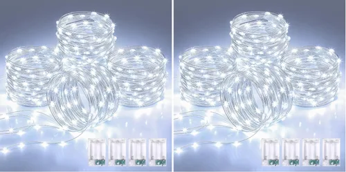 Vista 30 de JMEXSUSS 4 unidades de luces de hadas LED de 50 luces en púrpura y verde, luces de cadena de hadas operadas con batería, luces de 16 pies