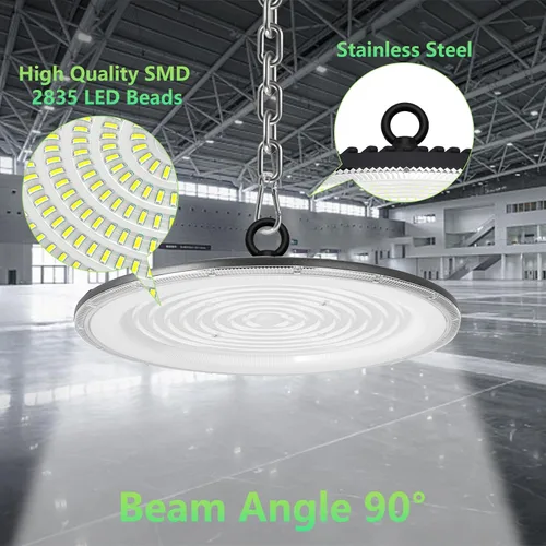 Vista 7 de loyal Luz LED de alta bahía, 500 W UFO High Bay Led Shop Lights 6000K 50000LM para almacén, taller, fábrica, gimnasio, garaje, granero, 2024, nuevo