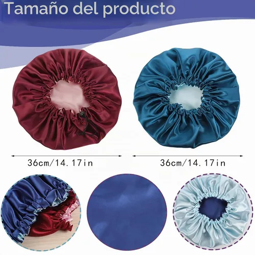 Vista 2 de Pengxiaomei - Paquete de 2 gorros para dormir, gorro de satén de doble capa