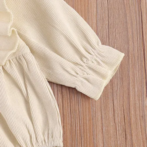 Vista 6 de Ropa de bebé niña sólida con volantes de manga larga mameluco de una pieza para otoño e invierno