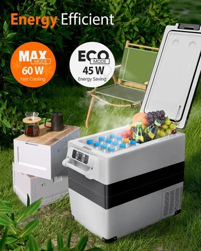 Vista 7 de Feelfunn Refrigerador portátil de 12 voltios para auto - 55 litros, enfriador eléctrico con AC/DC para camión, cámper, furgoneta, refrigerador