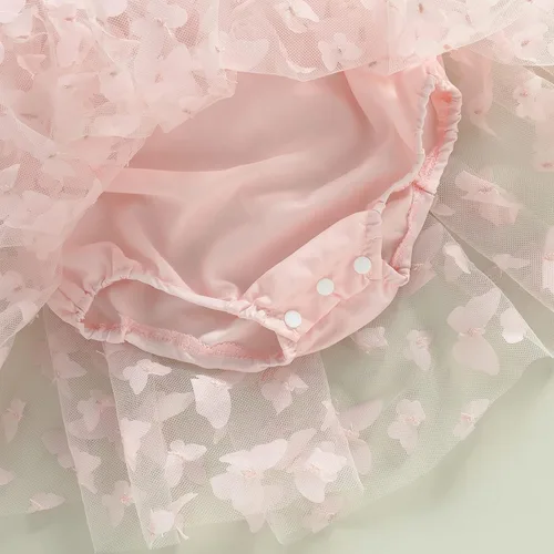 Vista 4 de Vestido de princesa para bebé niña 3D de malla de mariposa morada, sin mangas, de tul + diadema
