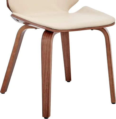 Vista 10 de Armen Living Brinley Mid Century - Silla auxiliar moderna de piel sintética color crema y madera de nogal para comedor, mesa de cocina, escritorio