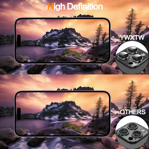 Vista 5 de YWXTW Protector de lente de cámara de vidrio templado para iPhone 14 Pro Max, protección de cobertura completa 3D, tecnología de círculo nocturno