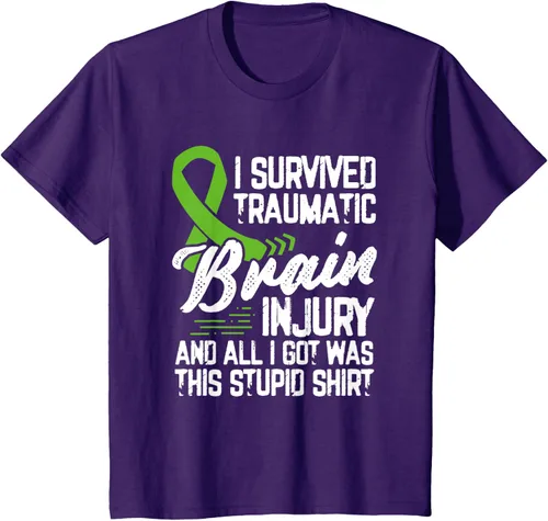 Vista 20 de Camiseta traumática con cinta verde para concienciación de lesiones cerebrales traumáticas I survived TBI, Negro, S