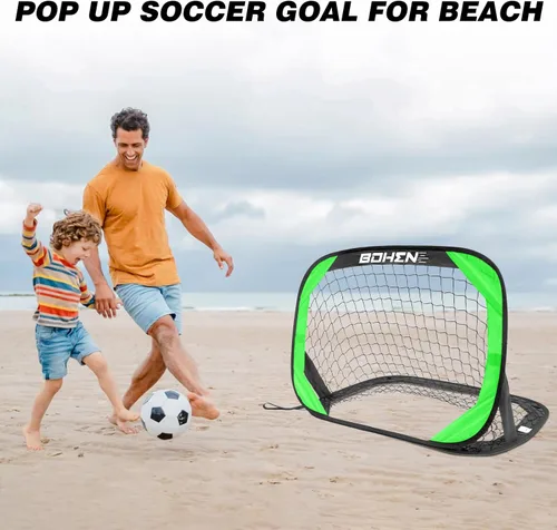 Vista 7 de BOHEN Porterías de fútbol desplegables para niños, red de fútbol portátil plegable para exteriores, interiores, patio trasero y playa