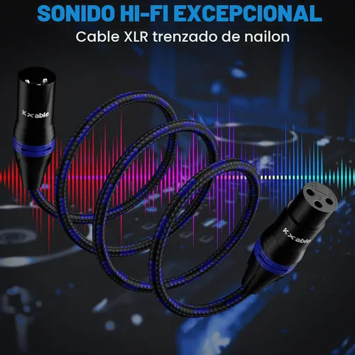 Vista 4 de XLR Cable de micrófono de 4 pies (paquete de 2, multicolor), cable de conexión de micrófono equilibrado de 3 pines macho a hembra, trenzado