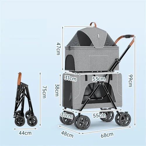 Vista 2 de pet Toilet Portable Folding Double-Deck Pet Stroller, Detachable Separation for Dogs, Cats and Pets Standard Litter Boxes(Blue)