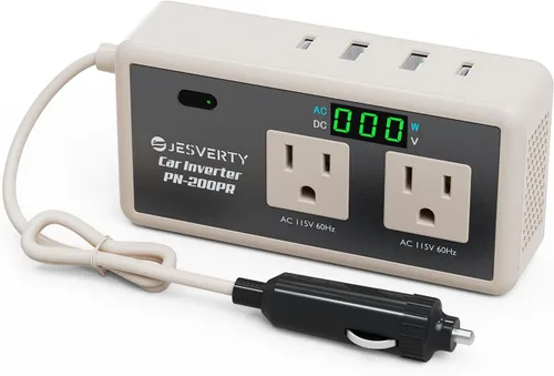 Vista 7 de Inversor de corriente para automóvil de 200 W, CC 12 V a 110 V CA, 30 W USB-C y 20 W USB-A de carga rápida, 2 salidas de CA para laptop, teléfono No