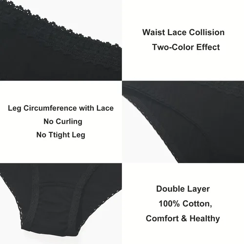 Vista 4 de LEVAO Ropa interior de algodón para mujer, bikini sexy de talle bajo, bragas con ribete de encaje, multipack S-XL