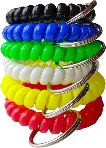 Vista 6 de Llavero de muñeca – Muñequera de espiral elástica con resorte para gimnasio, piscina, placa de identificación, llaves, C