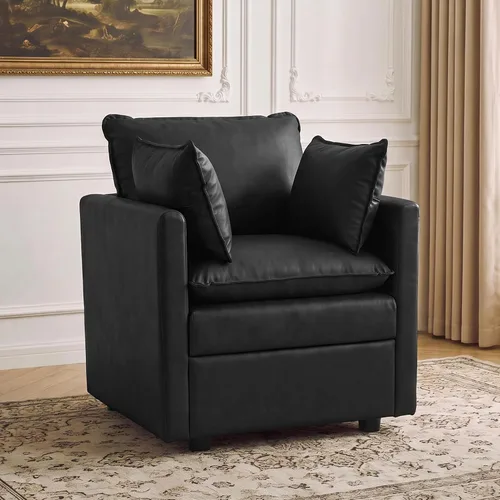 Vista 21 de Otomana cuadrada grande de 27 pulgadas con almacenamiento, reposapiés tapizado moderno con patas antideslizantes para sofá, mesa de café, sala