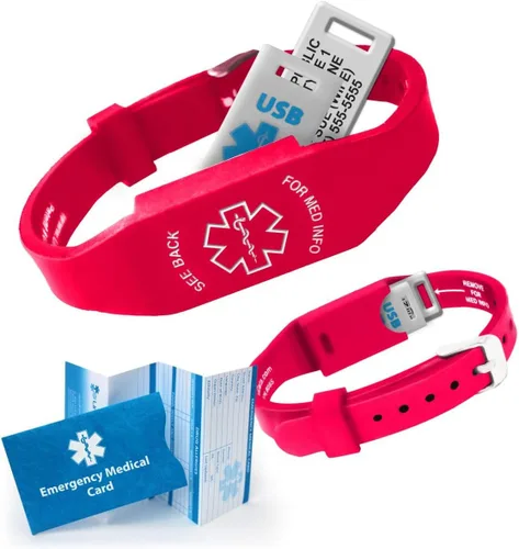 Vista 9 de Pulsera Elite II USB Plus de alerta médica. Pulsera de identificación con memoria USB impermeable de 2 GB, grabado personalizado de 10 líneas