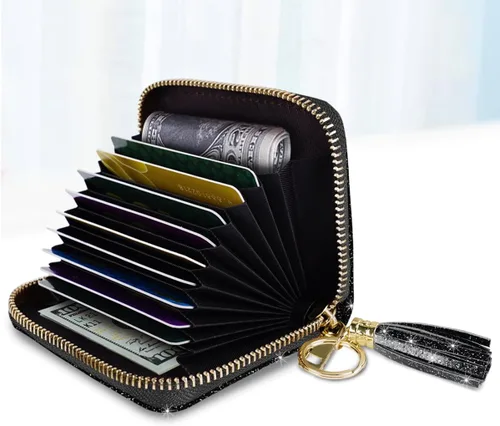 Vista 2 de Billetera pequeña para tarjetas de crédito RFID con purpurina linda para mujer