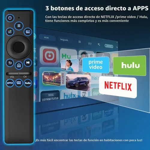 Vista 5 de Control remoto universal retroiluminado para Samsung Smart TV, reemplazo de control remoto Samsung, compatible con televisores inteligentes UHD QLED