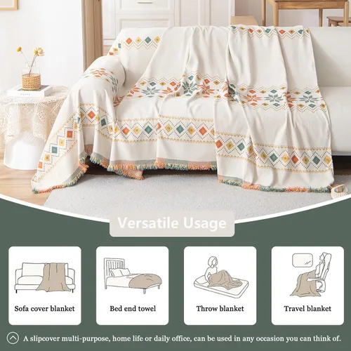 Vista 3 de DREAMINGO Funda de Sofá de Chenilla Beige Bohemia Geométrica Jacquard para Sofá de 3 Cojines Antideslizante Seccional Forma de L para Perros