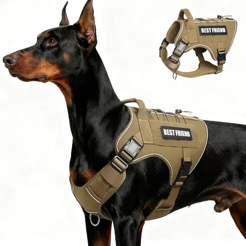 Vista 24 de Arnés Táctico para Perros Talla Pequeña, Sin Tirones Chaleco Militar para Perros con Asa, Arnés Reflectante de Servicio Pesado para Mascotas