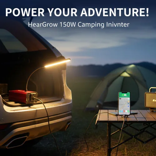 Vista 6 de Inversor de corriente de coche rojo de 150W, convertidor de 12V DC a 110V AC, adaptador de enchufe de vehículo con cargador de coche USB dual