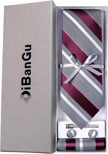 Vista 3 de DiBanGu Juego de gemelos cuadrados con lazo de seda para hombre diseño de rayas diseño formal para negocios graduación boda 59