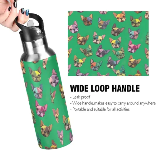 Vista 4 de Cute Dogs Vibrant Green Insulated Water Bottle 20 Oz, BPA-Free Sports Water Bottle Leakproof Water Bottles