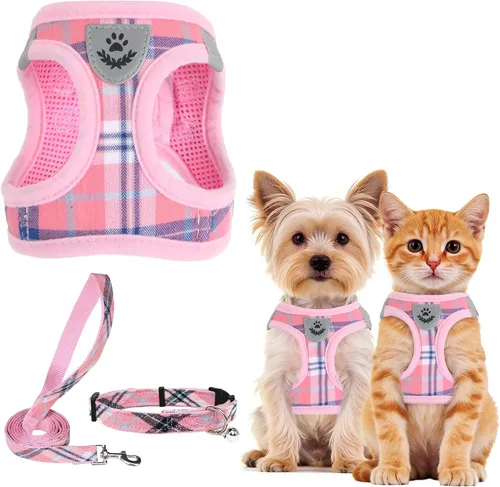 Vista 78 de PUPTECK - Arnés, collar y correa ajustables, sin tirones, para perros pequeños y medianos, cachorros y gatos, pechera reflectante acolchada de malla