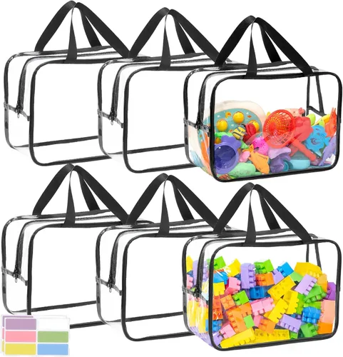 Vista 11 de Bolsas de almacenamiento de juguetes extra grandes de 12.6 x 9.25 x 6.9 pulgadas, 6 paquetes de bolsas organizadoras de juguetes transparentes