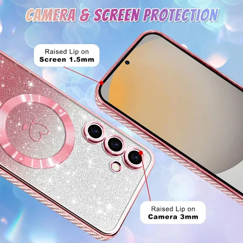 Vista 318 de Bonoma - Funda compatible con Samsung Galaxy S21 Plus, diseño de corazón con purpurina, color rosa Support for MagSafe, Plating Magnetic Case TPU