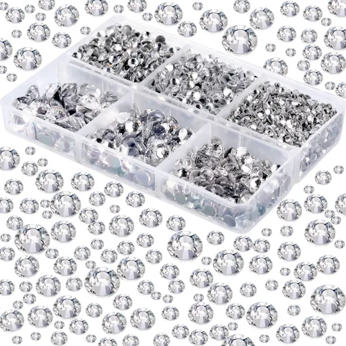 Vista 2 de 4000 unidades de diamantes de imitación termoadhesivos AB transparentes con parte trasera plana, diamantes de imitación de cristal redondos a granel