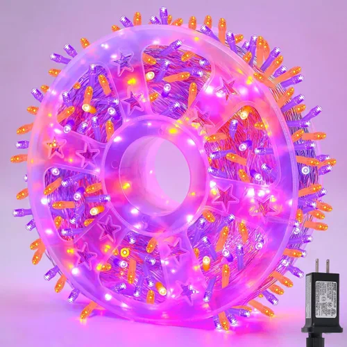 Vista 23 de Guirnalda de 1000 luces LED azules, luces de Navidad de 328 pies para exteriores, impermeables, con enchufe, alambre transparente, luces de árbol