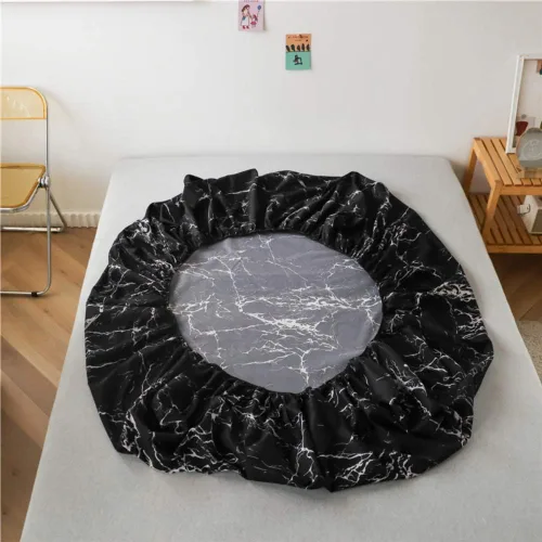 Vista 5 de Juego de sábanas bajeras con estampado de mármol, tamaño individual, elegante, de lujo, color negro, para niños, adolescentes, adultos, decoración