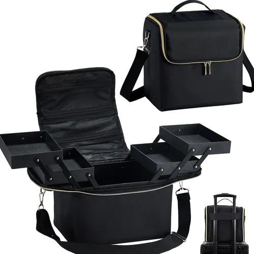 Vista 9 de Yueieoun Estuche de Maquillaje Grande para Tren, Organizador de Maquillaje, Caja de Maquillaje, Estuche Cosmético Suave de 4 Niveles para Maquillaje