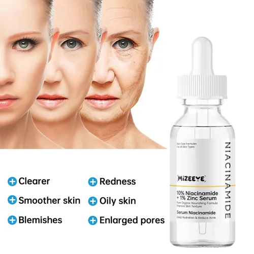 Vista 5 de Suero facial de niacinamida 10% + zinc 1% para niñas y mujeres, suero hidratante de niacinamida para el acné, enrojecimiento.